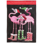 Christmas Flamingos Burlap House Flag