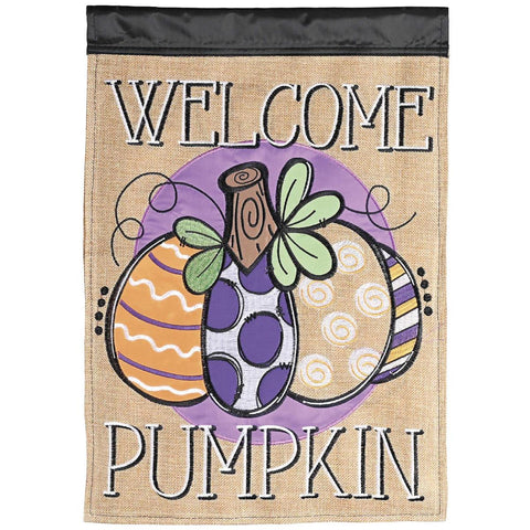 Welcome Pumpkins Burlap Garden Flag