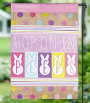 Hop On In Peeps Burlap Garden Flag