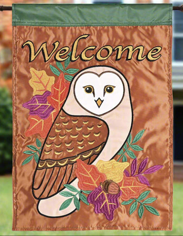Owl in Fall Color Applique Garden Flag