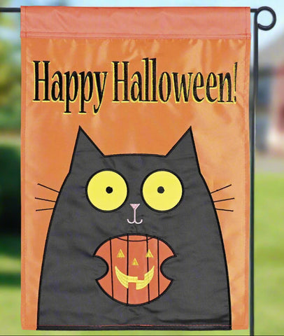 Happy Halloween Cat Applique Garden Flag