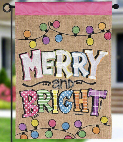 Merry Bright String Lights Burlap Garden Flag