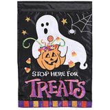 Stop HERE For Treats Applique Garden Flag