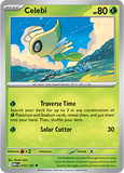 Pokémon Mega Evolution Booster - 10 card pack featuring Celebi card with attacks Traverse Time and Solar Cutter.