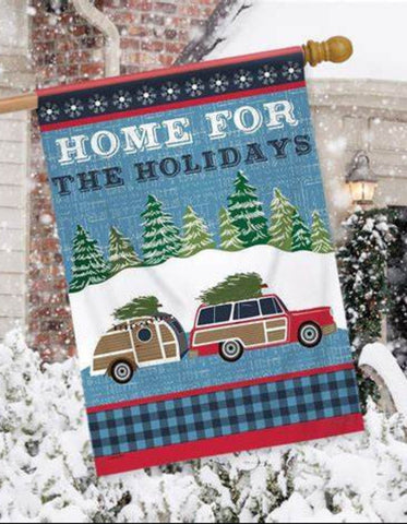 Home for the Holidays Woody House Flag