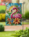 Stained Glass Summer Flamingo Suede Garden Flag