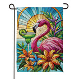 Stained Glass Summer Flamingo Suede Garden Flag