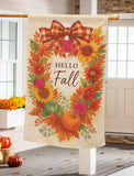 Hello Fall Wreath Suede House Flag