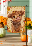 Frankie The Fall Highland Cow Suede Garden Flag