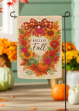 Hello Fall Wreath Suede Garden Flag