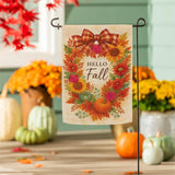 Hello Fall Wreath Suede Garden Flag