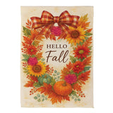 Hello Fall Wreath Suede Garden Flag