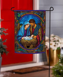 Stained Glass Holy Night Suede Garden Flag