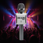 Wireless microphone with 'Sing-Along Pro' branding on a white background