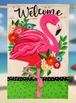 Floral Flamingo Welcome House Flag