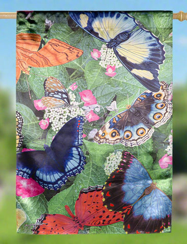 Hello Butterflies Lustre House Flag