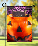 Kitten in Pumpkin Bucket Lustre Garden Flag