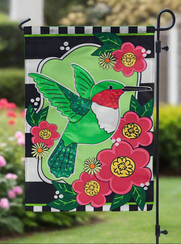 Spring Hummingbird Applique Garden Flag