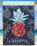Whimsy Pineapple Blue Applique House Flag