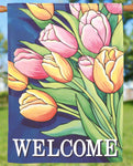 Welcome Tulips Polyest House Flag