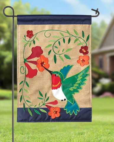 Hummingbird Trumpet Vine Burlap Garden Flag