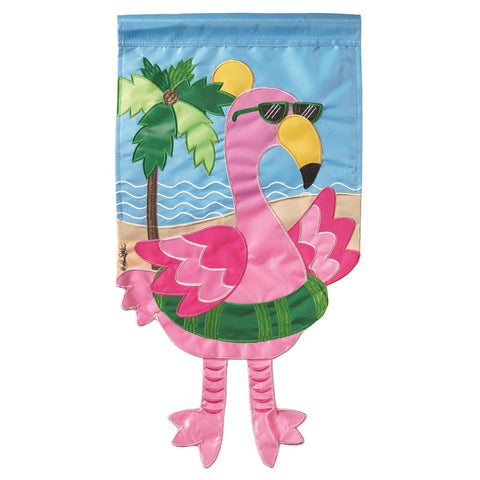 "Summer Flamingo" Hanging Legs Applique Garden Flag