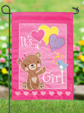 It's A Girl Bear Garden Flag