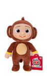 Four plush toys in animal costumes with red bags on a white background