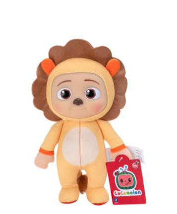 Four plush toys in animal costumes with red bags on a white background