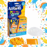 Crazy Aaron's Mix Your Own Mac N Cheese Thinking Putty kit with packaging, putty, and tools on a white background