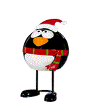 Wobbling Christmas Characters Table Decor featuring a festive penguin in a Santa hat and scarf.