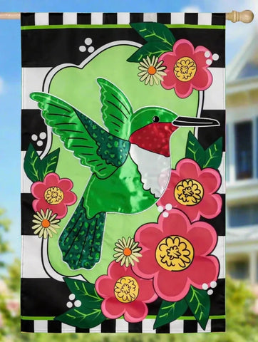 Spring Hummingbird Applique House Flag