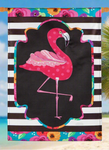 Flamingo Striped & Flowers House Flag