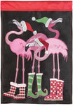 Christmas Flamingo Burlap Garden Flag