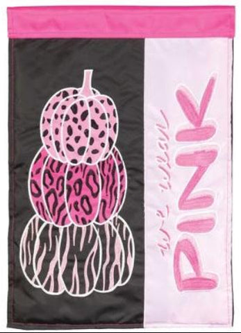 We Wear Pink Patterned Pumpkins Garden Flag