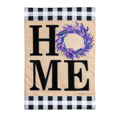 HOME Lavender Wreath House Burlap Flag