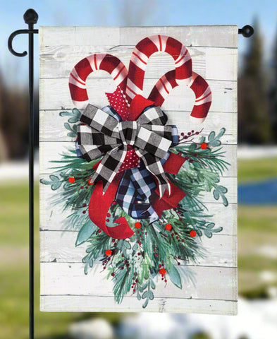 Candy Cane Swag Burlap Garden Flag