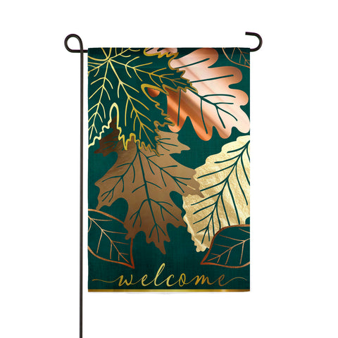 Metallic Autumn Leaves Garden "Linen" Flag
