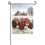 Winter Red Tractor "Suede" Garden Flag