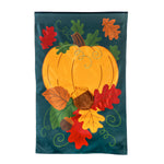 Fall Pumpkin and Leaves House Applique Flag