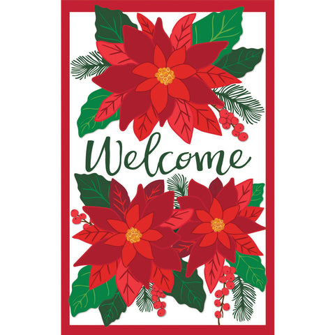 Poinsetta Welcome House Applique Flag