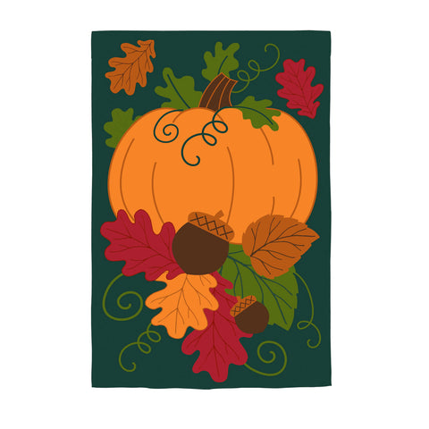Fall Pumpkin and Leaves Garden Applique Flag