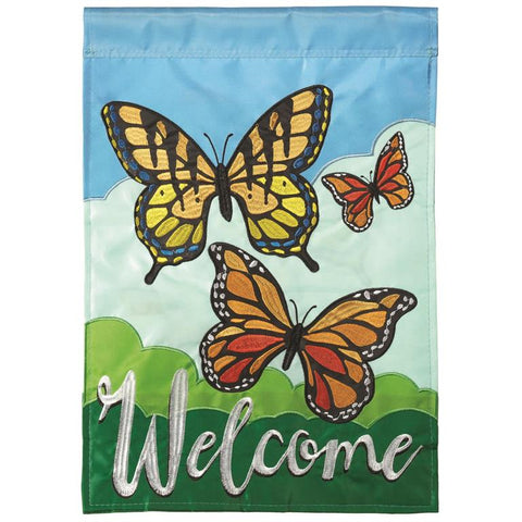 Butterflies Welcome Double Applique House Flag