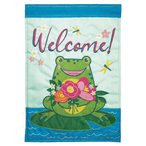 Frog Welcome Double Applique Garden Flag